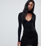 Asos Design Tall Deep Plunge Mini Bodycon Dress-black