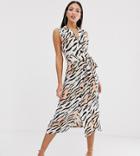 Asos Design Tall Sleeveless Collar Button Through Midi Dress In Zebra Print-multi