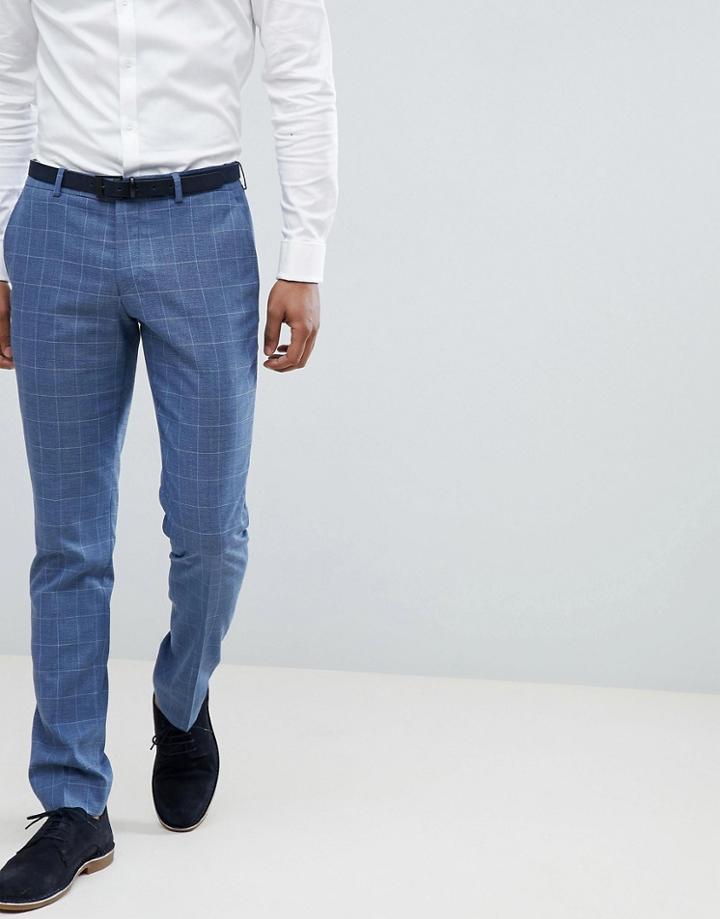 Selected Homme Skinny Fit Suit Pants In Gray Grid Check - Navy