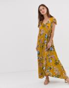 Band Of Gypsies Wrap Front Maxi Dress In Yellow Floral Print - Yellow
