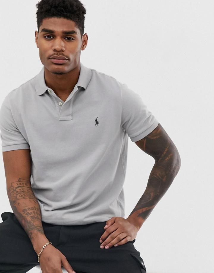 Polo Ralph Lauren Player Logo Pique Polo Custom Regular Fit In Light Gray