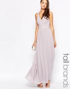 Jarlo Tall V Neck Maxi Dress In Chiffon With Embellished Waist - Gray