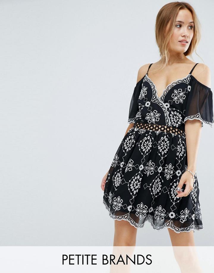 Miss Selfridge Petite Embroidered Cold Shoulder Dress - Multi