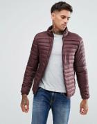 Pull & Bear Quilted Jacket In Burgundy - Red