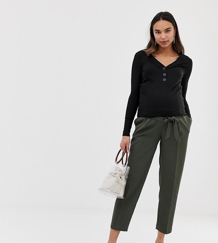 New Look Maternity Tie Waist Pants In Mid Green