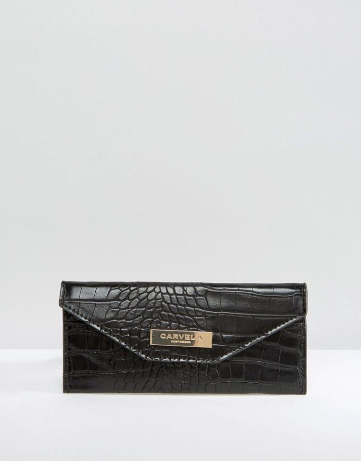 Carvela Fold Over Purse In Mock Croc` - Black