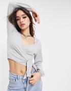 Vero Moda Long Sleeve Wrap Top In Gray