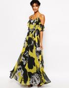 Asos Ruffle Cami Maxi Dress In Yellow And Black Floral - Multi