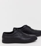 Asos Design Wide Fit Creeper Brogue Shoes In Black Faux Leather
