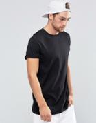 Asos Longline T-shirt With Roll Sleeve In Black - Black