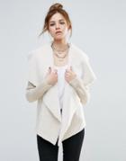 John & Jenn Sienna Faux Shearling Drape Cardigan With Ribbed Sleeves - Cream