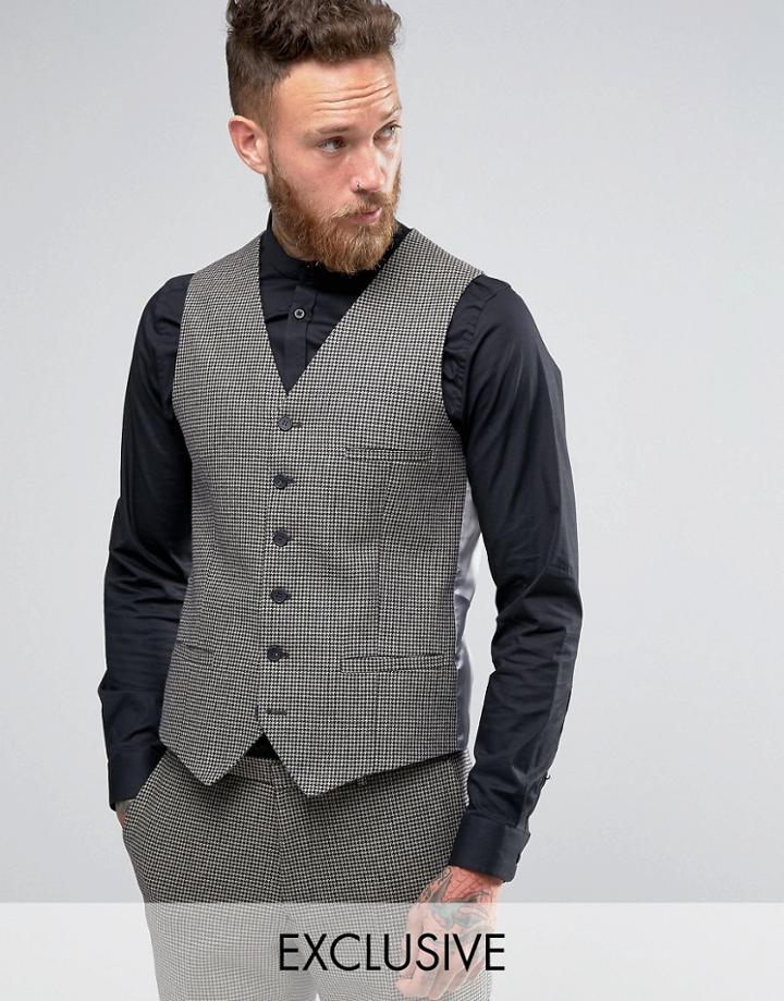Heart & Dagger Skinny Vest In Dogstooth - Brown