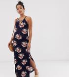 New Look Maternity Plisse Maxi Dress In Floral Pattern - Blue