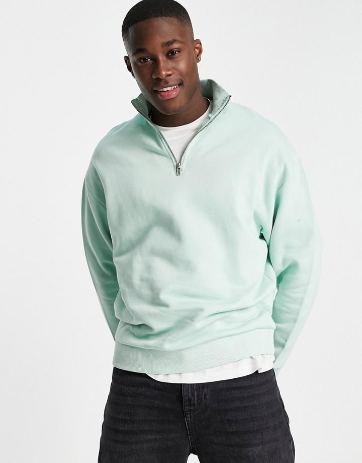 Asos Design Oversized Half Zip Sweatshirt In Green