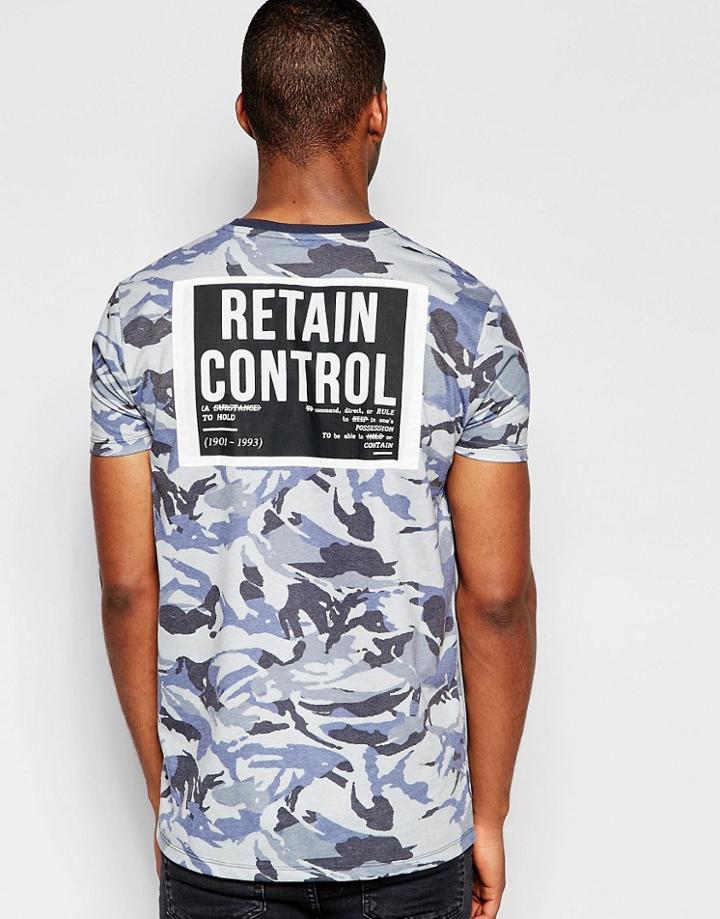 Asos Longline T-shirt In Camo Print With Patch - Green