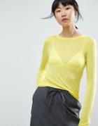 Asos Sweater With Crew Neck In Sheer Knit - Yellow