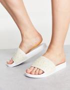 Asos Design Felicity Faux Pearl Embellished Slides In Ivory-white