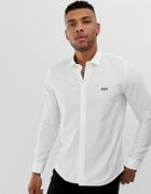 Hugo Evart Chest Logo Oxford Long Sleeve Shirt In White