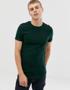 Asos Design Muscle Fit T-shirt With Crew Neck With Roll Sleeve In Green - Green