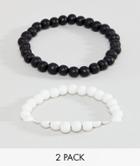 Asos Beaded Bracelet Pack In Black And White - White