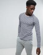 Only & Sons T-shirt With Stripe And Roll Hem - Navy