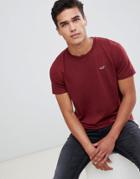 Hollister Crew Neck Core Icon Logo T-shirt Slim Fit In Burgundy - Red