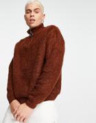 Asos Design Plush Half Zip Sweater In Brown