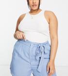 Vero Moda Curve Tie Waist Shorts In Light Blue Denim