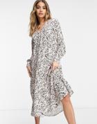 Pretty Lavish Printed Midi Dress In Gray Black Abstract Print-grey