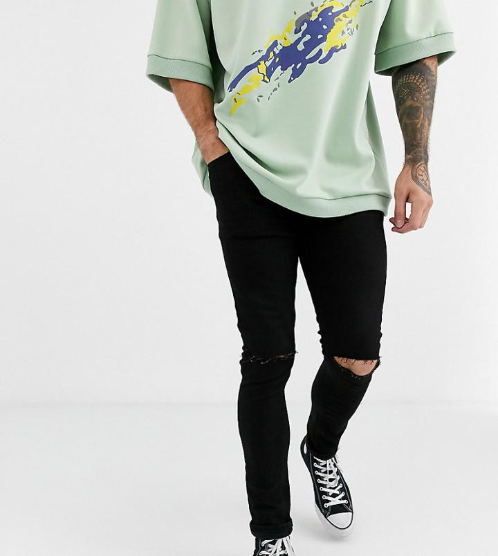 Heart & Dagger Super Skinny Jeans With Knee Rips-black