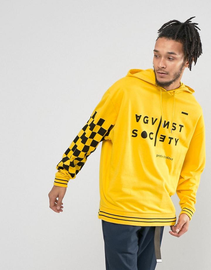 Asos Oversized Hoodie Checkerboard Print - Yellow