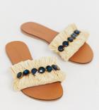 Asos Design Wide Fit Free Spirit Embellished Slides-beige