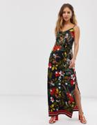 Parisian Cami Maxi Dress In Border Floral Print-navy