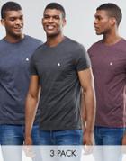 Asos 3 Pack T-shirt With Logo Save 21% In Navy/oxblood/charcoal Marl