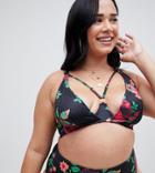 Wolf & Whistle Curve Underwired Floral Bikini Top In Black Multi - Multi