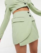 Bershka Matching Tailored Mini Skirt In Khaki-green