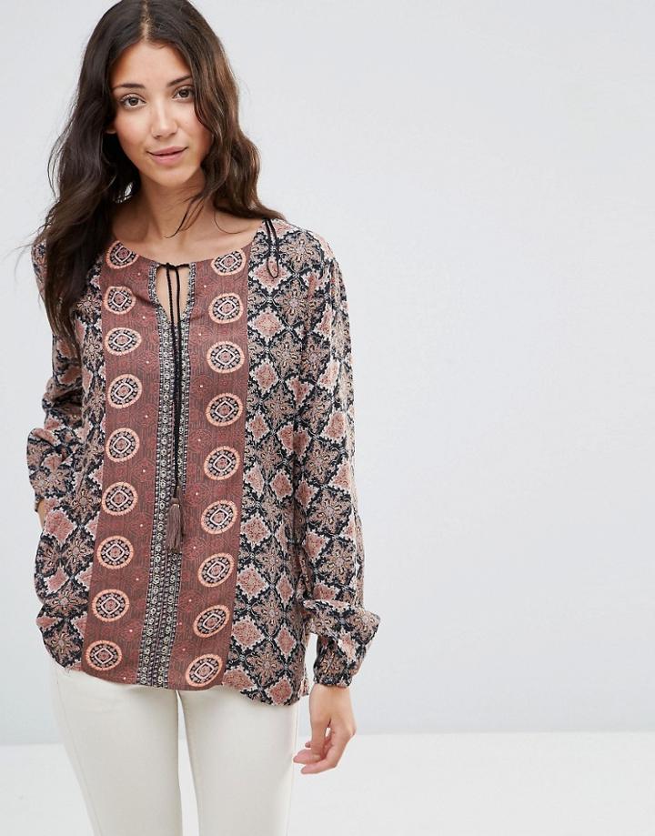 B.young Fanda String Tie Boho Blouse - Brown
