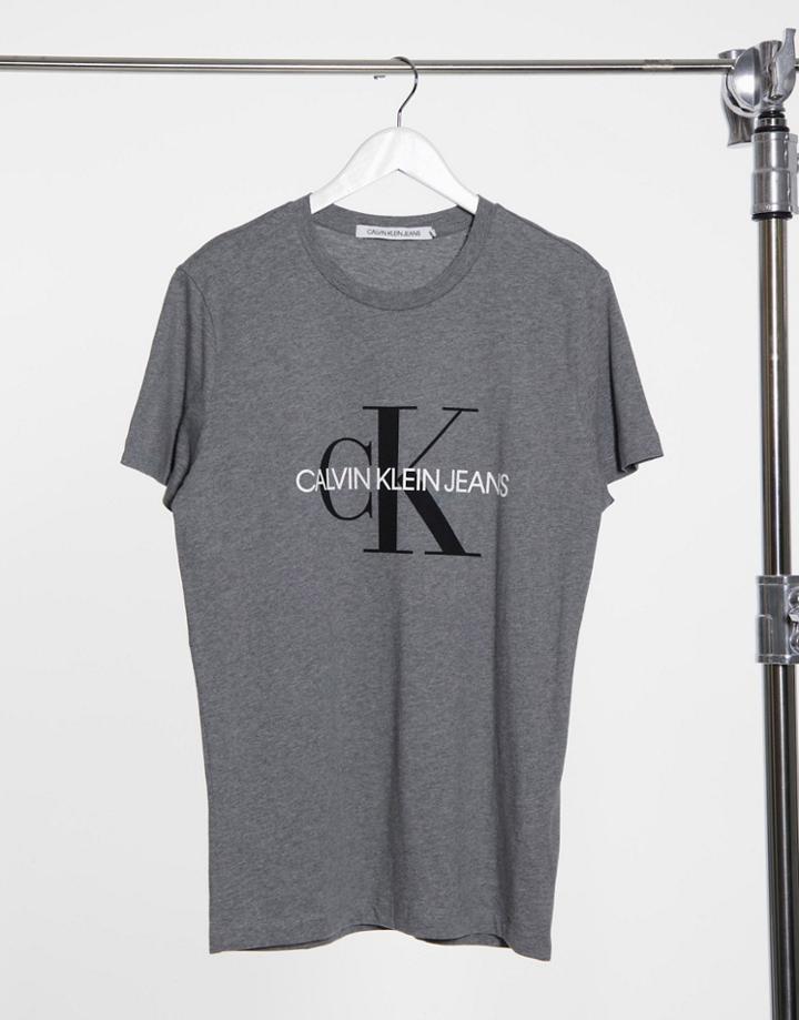 Calvin Klein Jeans Iconic Monogram Slim T-shirt In Gray-black