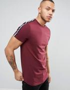 Asos Longline Muscle T-shirt With Curved Hem And Shoulder Taping - Red
