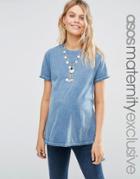 Asos Maternity T-shirt With Fringed Hem And Cuff Detail - Blue