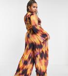 Asos Design Curve Coordinating Pull-on Wide Leg Pants In 70s Flame Print-multi