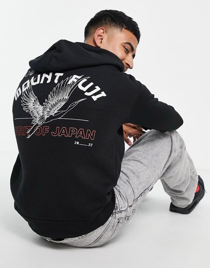 Jack & Jones Core Eagle Back Print Oversized Hoodie In Black