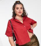 Daisy Street Plus Crop Boxy Y2k Shirt In Red Poplin With Contrast Buttons