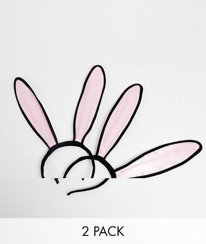 Asos Design Pack Of 2 Headband With Satin Bunny Ears-multi