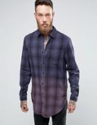 Asos Oversized Check Shirt In Super Longline With Dip Dye - Navy
