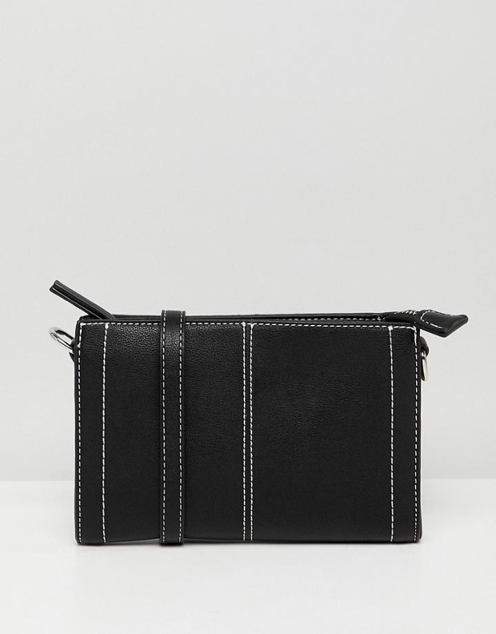 Pieces Trish Small Crossbody Handbag With Contrast Stitching - Black