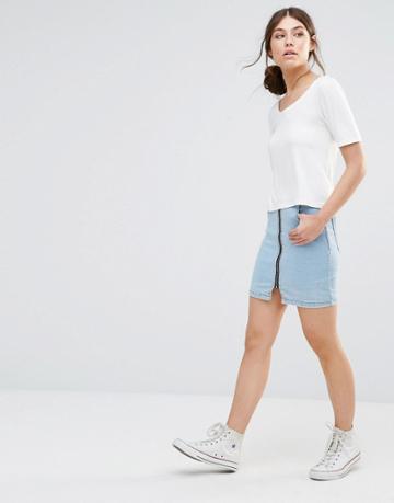 Good Vibes Bad Daze Zip Front Denim Skirt - Blackindigo