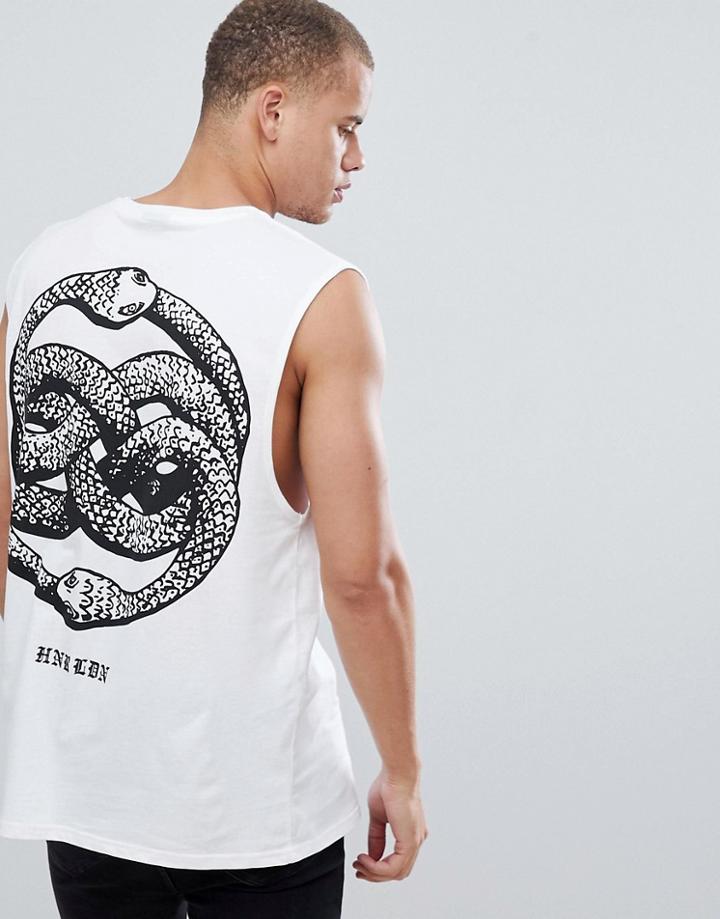 Hnr Ldn Snake Knot Back Print Sleeveless T-shirt Tank - White