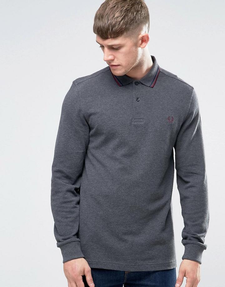 Fred Perry Polo Shirt With Long Sleeves In Graphite Marl - Gray