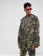 Sixth June Oversized Parka In Camo - Green